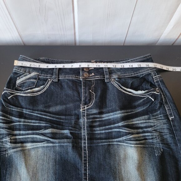 Y2K Hydraulic Denim Maxi Jean Skirt, Women’s 9/10, Embroidered Pockets, EUC - Picture 10 of 11